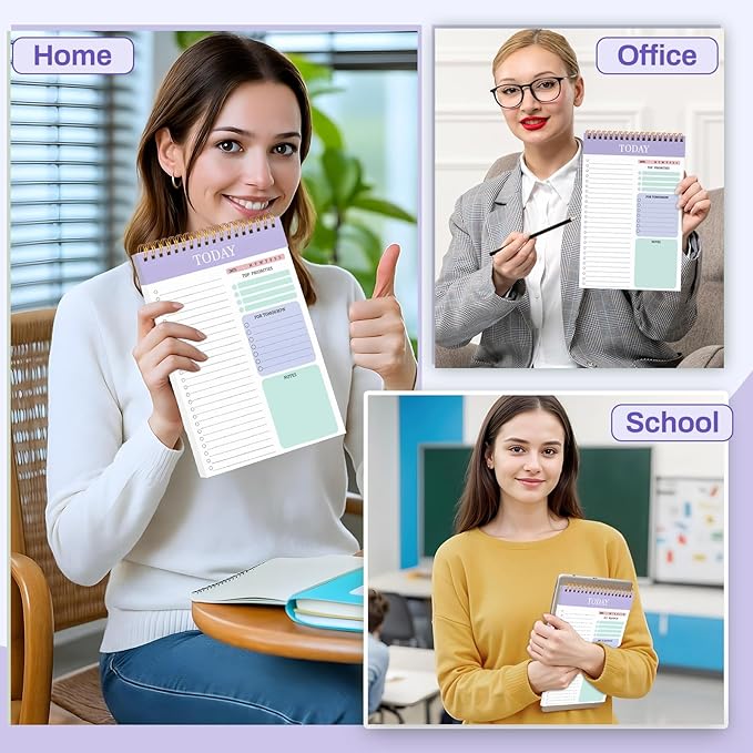 to Do List Notepad with 60 Tear Off Sheets, 6.7 x 9.8" to Do List Notebook for Work Perforated Daily Planner with Task Checklist for Home School Office Personal Organizers, Purple
