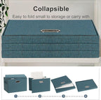 Graciadeco Large 17" 36 Quart Collapsible Stackable Storage Bins with Lids, 3 Packs Blue-Green Linen Fabric Closet Boxes with Lids, Storage Cube Baskets Container Organizers for Bedroom (17x12x11)