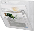 EasyPAG 3 Pocket Mesh Wall File Organizer, Hanging Paper Folder Holder with Classify Label, Vertical Wall Mount Mail Organizer for Office Home Classroom, White