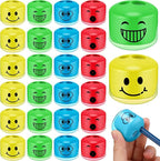 Crtiin 24 Pcs Back to School Pencil Sharpeners for Kids Cartoon Smile Small Pencil Sharpener Handheld Manual Dual Holes Gifts for School Office Art Room