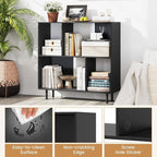 Tangkula 4 Cubby Open Bookcase, 3-Tier Freestanding Bookshelf with Detachable Metal Legs, Anti-toppling Device, Anti-Falling Baffles, Modern Cubicle Display Shelf (1,Black)