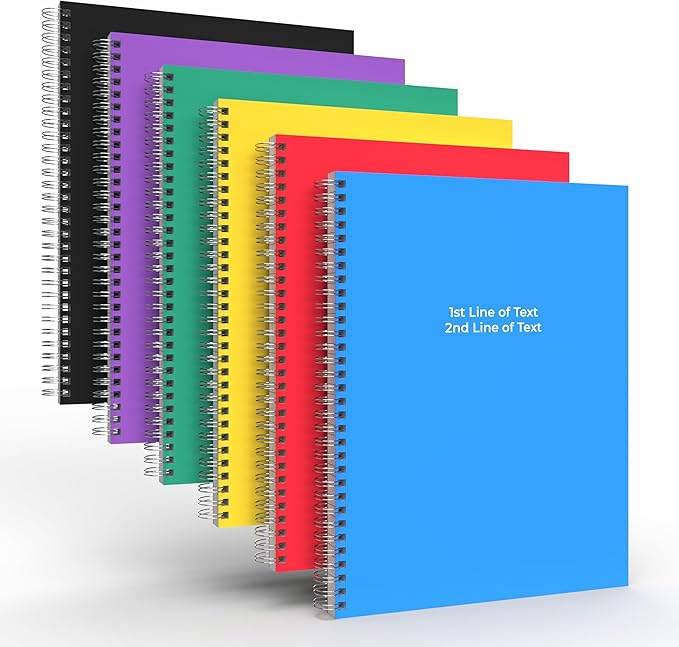 Custom Spiral Notebook Journals with Classic Colored Covers - 6 Pack of 8.5" x 11" – College Ruled, Hard Cover, 50 Sheets Per Book – For Journaling, Office, School Supplies, etc.