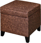 Adeco 17" Storage Ottoman Foot Rest Stool, Dark Brown Leather Ottoman with Black Solid Wood Legs and Hinged Lid, Small Foot Stool for Living Room, Bedroom