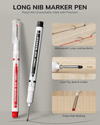 STAGEEK 2PCS Carpenter Pencils with Sharpener, Heavy Duty Woodworking Tools, Mechanical Pencil Set with 26 Refills, Deep Hole Long Nib Marker Pens for Architect Marking with Case (Black, Red)