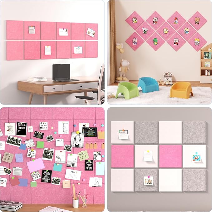 Baysola Large Cork Boards for Walls – 48" x 36" Self Adhesive Felt Wall Tiles, Ideal for Office Wall Organizing Bulletin Board, Easy to Install Cork Boards Felt Board