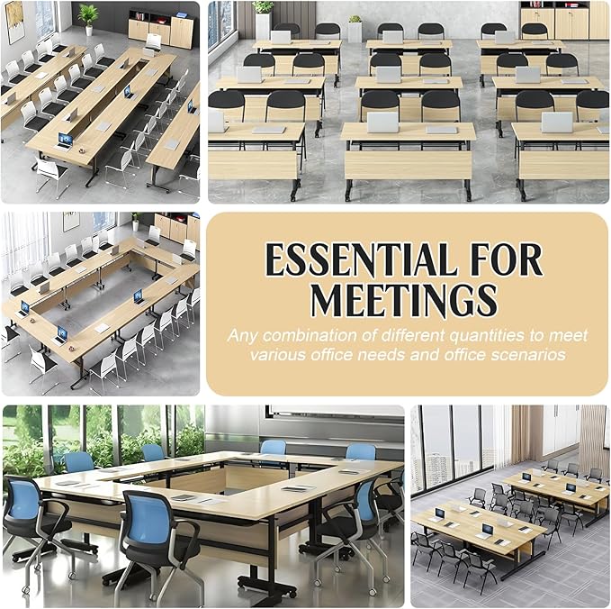 Conference Table,55.1''Folding Conference Room Table for 4-12 People,Mobile Flip Top MeetingTraining Table with Different Coulor and Styles for Offices, Classrooms,Meeting Room (4, G)