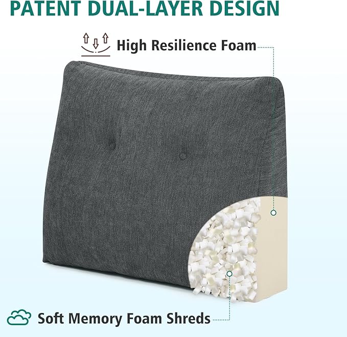 TANYOO Back Support Pillow for Recliner Soft Dual Layer Lumbar Support Pillow with Memory Foam Shreds Ergonomic Orthopedic Couch Back Cushions for Elderly Lower Back Pain Relief Dark Grey