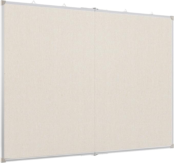 AMUSIGHT Double-Sided Large Cork Board with Linen, 48" x 36" Foldable Hanging Aluminum Framed Bulletin Board, Vision Board Pin Board Corkboards for Walls, Office, School Decor, 20 Pushpins