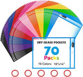 Gamenote 70 Pack Dry Erase Pockets with 5 Rings, 10 Assorted Colors 10x14 Oversized Reusable Plastic Sleeves, Clear Sheet Protectors, Teacher Supplies for Classroom Organization