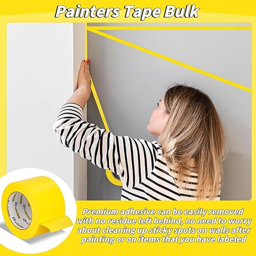 4 Rolls Yellow Painters Tape Bulk 4 inch x 60 Yards, Total 240 Yd, Painters Masking Tape No Residue Wall Painting Tape Artist Tape Trim Edge Finishing Tape for Wall Painting Decoration DIY Supplies