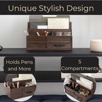 BLU MONACO | Wooden Mail Organizer with Drawer and Pen Holder | Mail Sorter Organizer Countertop for Desk or Kitchen | Outgoing Mail Holder Wood Desktop Storage