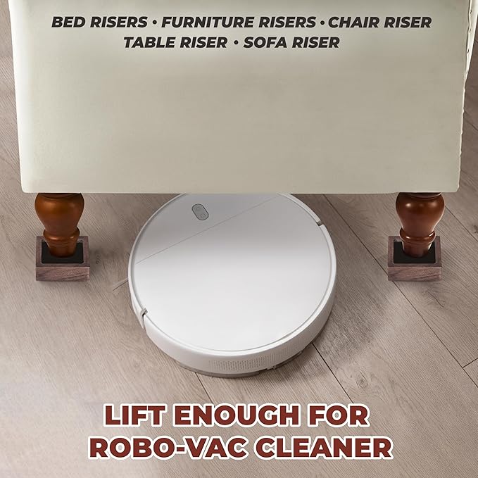 Bed Risers, Furniture Risers (Set of 8-Height 1") Can be Adjusted to 2'' 3''or 4'', Lifts Furniture Risers, Solid Natural Wood Risers, Non-Slip Recessed Hole (Square-Walnut Color)