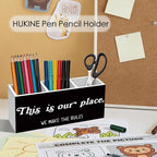 HUKINE This Is Our Place We Make the Rules Pen Holder for Desk Decoration, Inspirational Quotes Wooden Box Sign Pencil Holder Organizer for Home Office Desk Accessories, Housewarming Gifts New Home