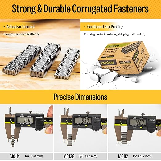 meite Corrugated Fasteners MC112 25 Gauge 1-Inch Crown 1/2-Inch Length Corrugated W Fastener Staples 4,000 PCS/Case (1 Case)