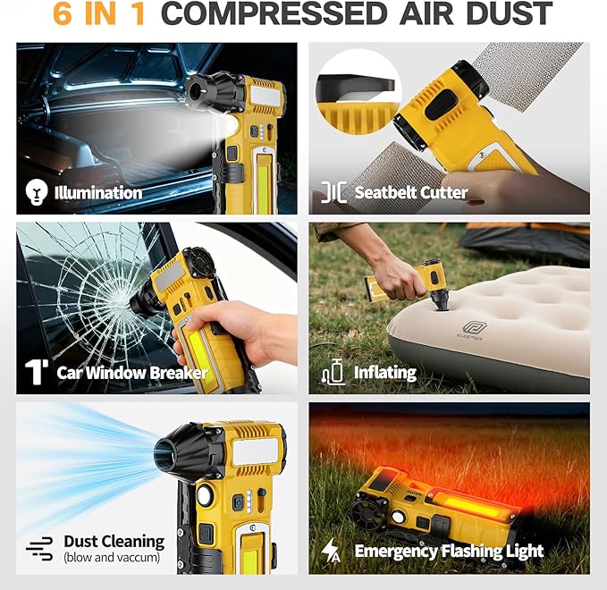Compressed Air Duster 300000RPM 8000mAh,6-in-1 Electric Mini Air Blower with LED Light,Cordless Rechargeable Air Duster for PC Keyboard Computer Car Vents Cleaning Electronics Cleaner Home and Outdoor