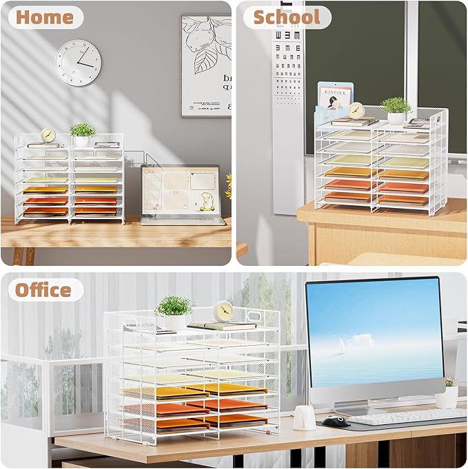 Marbrasse Desktop Literature Organizer, 12 Compartments Mesh Paper Organizer Desk Organizers, Adjustable File Sorter Mail Center Paper Storage Cabinet Classroom Mailbox for Office Home School, White