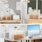 Marbrasse Desktop Literature Organizer, 12 Compartments Mesh Paper Organizer Desk Organizers, Adjustable File Sorter Mail Center Paper Storage Cabinet Classroom Mailbox for Office Home School, White