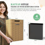 Ypati Rattan Trash Can with Lid, Wicker Bathroom Garbage Bin with Removeable Liner, 4 Gallon Small Waste Basket for Home, Outdoor Patio, Dorm, Office, Boho Decor, with Trash Bags, Tan Yellow, Eureka