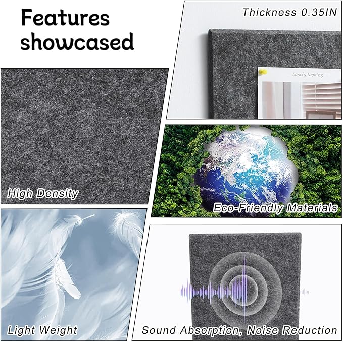 Large Cork Board 28" x 19", 6 Pack Felt Wall Tiles with Colored Pushpins, Bulletin Boards with Removable Self-Adhesive Strips, Pin Board Cork Boards for Walls Office Home-Dark Gray
