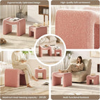 ZYKZYK Ottoman Set of 2, Plush Velvet Vanity Seats with Modern Foot Rest, Backless Stool Pair for Bedroom, Living Room & Makeup Dressing Table (2-in-1) Pink