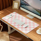 Ohocut Checkered Desk Mat, 31.5" x 15.7" Large Cute Pink Aesthetic Girl Women Accessories, PU Leather Computer Laptop Desk Mat, Mouse Keyboard Pad, Desk Writing Makeup Mat for Vanity Work/Home Decor