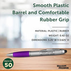 DISCOUNT PROMOS Custom Stylus Ballpoint Pens Set of 50, Personalized Bulk Pack - Black Ink, Great for Office, School, Business, Tradeshows, Events - Purple