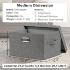 Graciadeco Medium 15" 21 Quart Collapsible Stackable Storage Bins with Lids, 3 Packs Grey Foldable Fabric Closet Boxes Heavy-duty Linen Cube Baskets Container for Bedroom Office (15 x 11 x 8)