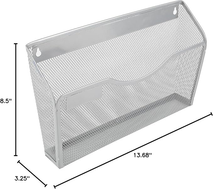 EasyPAG 6 Pack Wall File Organizer with Label Panel, Mesh Hanging File Folder Organizer for Letter/A4 Size Folders, Wall Mounted Vertical Mail Holder for Paperwork, Office, Home, School, Silver