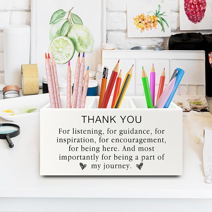XPH Thank You Pen Pencil Holder Organizer for Desk, Thank You Gifts for Friends Teachers Leaders Boss Mentor, Appreciation Gifts Wooden Box Sign for Home Office Desk Tabletop Decorations