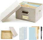 Remowith Greeting Card Organizer and Storage Box with 20 Pcs Adjustable Dividers, Storing Cards with 84 Pcs Labels Perfect for Storing Greeting Cards, Envelopes, Photos 1 Pack Beige