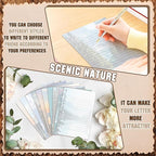 TaoBary 160 Pcs Stationery Paper Set 50 Double Sided Stationery Papers with 50 Matching Envelopes and 60 Round Dot Sticker, 10 Design(Scenic Nature,5.5 x 8.25 Inch)