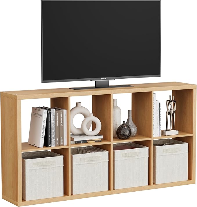 Jpiziso 8 Cube Storage Organizer, Cube Shelf with Heavy-Duty Thick Boards, 25.12" L x 9.37" W x 48.74" H, Smooth Easy-Clean Panels, Simple Assembly, for Living Room Bedroom Office, Natural-Oak