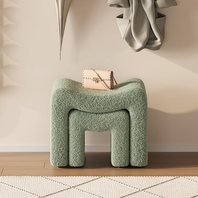 ZYKZYK Ottoman Set of 2, Plush Velvet Vanity Seats with Modern Foot Rest, Backless Stool Pair for Bedroom, Living Room & Makeup Dressing Table (2-in-1) Green