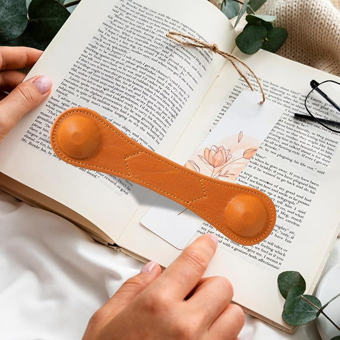 Weighted Bookmark - Leather Book Page Weight Book Weights Holder for Hands-Free Reading Paper Weights for Cookbooks Crafts Music Books (01Camel)