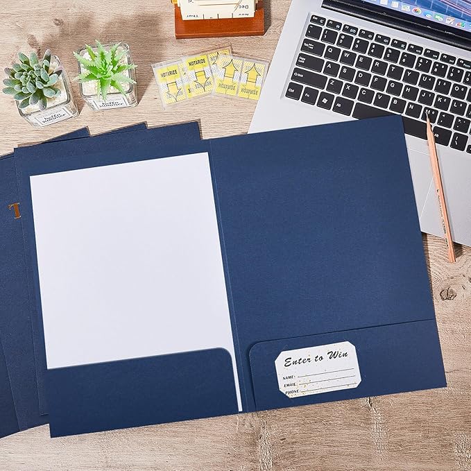 Harloon 40 Pcs Tax Return Folders 12 x 9 Inches 2 Pocket Folders Bulk Gold Foil Stamped Heavyweight Folder, Holds 8 x 11 Inches Letter Size Paper (Blue,Cardboard)