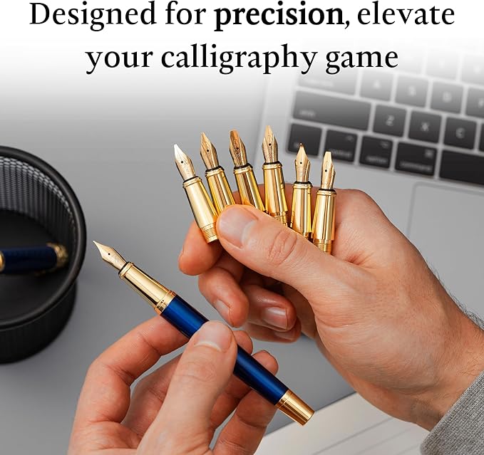 Ellington Pens Luxury Calligraphy Set - Premium Fountain Pen with 6 Nibs, 50 ml Black Ink Bottle, 6 Cartridges, Converter, Elegant Gift Box – Perfect for Drawing, Writing, Gifting (Nautilus)