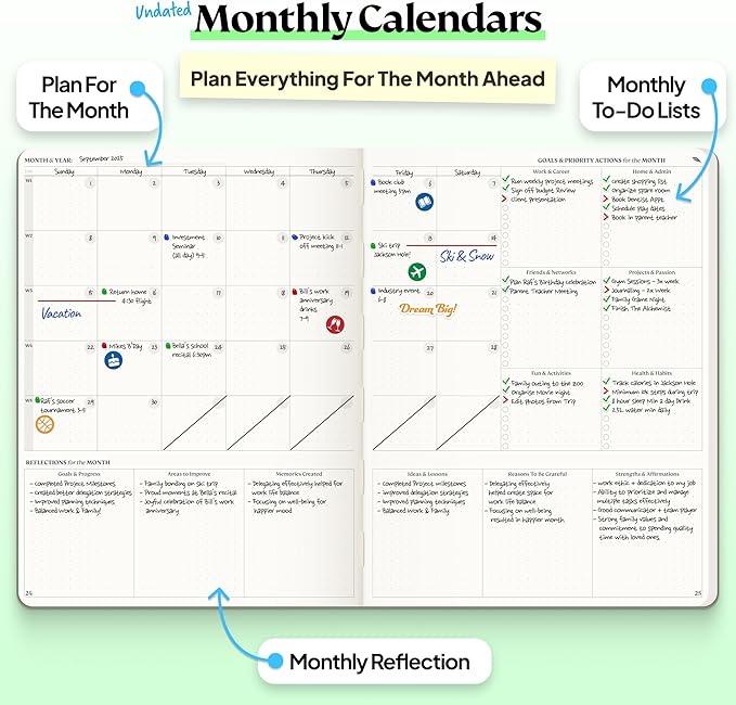 Roterunner Purpose Planner Notebook B5 7.5”x9.8” 12 Month Undated 2026 Daily Weekly and Monthly Productivity Goal Setting Tool for Work Home ADHD Planner for Adults Self Care Journa (Black)