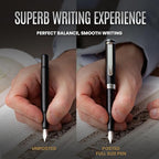 Scriveiner Luxury Fountain Pen - Medium Matt Black With Chrome Finish, Schmidt German Nib, Converter - Best Writing Gift Set for Men & Women - Fancy Office Designer EDC Pocket Pen