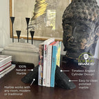 Fox Run 100% Natural Polished Marble Bookends, Black, Set of 2, Angled