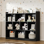 DIYART Black Bookshelf, Wood Bookcase with 3 Tier Open Shelves, 10-Cube Minimalist Storage Shelf for Living Room, Bedroom, 55.1" W x 42.5" H