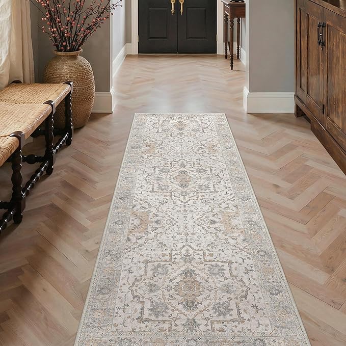 GENIMO Runner Rug 2'6"x6 Machine Washable Non Slip Vintage Hallway Runner Rug, Low Pile Lightweight Rugs for Indoor Entryway, Hallway, Kitchen and Corridor