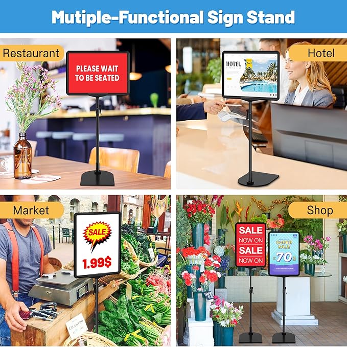 4Pack Sign Stand for Display 8.5 x 11, Adjustable Poster Stand for Table Top & Floor, Floor Standing Sign Holder, Signage Stands for Business, Tradeshow, Store, Farm Display Stands