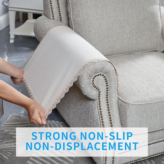 MINJIATEX Couch arm Covers, Non-Slip (2 pcs), Washable, for Living Room Recliner Chair, Protectors for Leather Sofa armrest slipcover, JYS-Beige