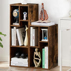 VECELO Narrow Bookshelf Set, Fits 9.3" × 10-12.8" Hardcovers, Cube Storage Bookcases, Free-Standing for Living Room, Bedroom, Home Office, 2/3-Tier, 2-Pack, Brown
