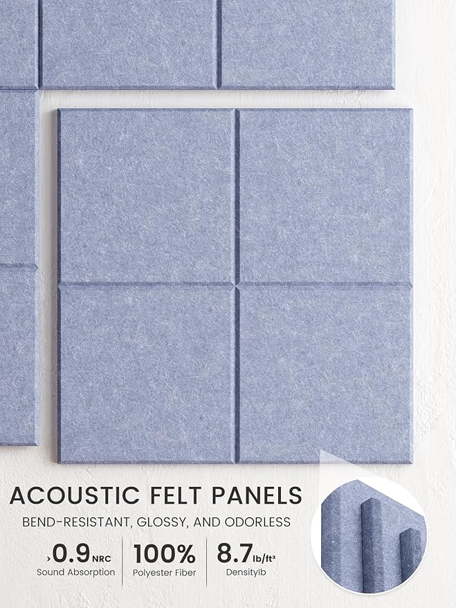 Bumusty Large Cork Board Alternative-36 x24 Felt Bulletin Board Tiles, with 30 Pushpins, 40 Adhesive Tabs, 6-Pack Slat Wall Paneling, Cork Boards for Office Push Pin Board Felt Board-Soft Periwinkle