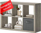 furtble Bookshelf with Storage Bin, 6-Cube Storage Organizer, Modern Wood Open Bookcase, Multifunctional Display Shelf for Living Room, Bedroom, Home Office, Gray Oak