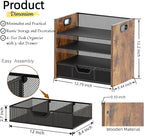 Boershun Wood Desk Organizer - 4-Tier Desktop File Organizer with Drawer, Wooden Paper Tray, Office Desk Organizer for Papers, Mail, Notebooks, Stationery