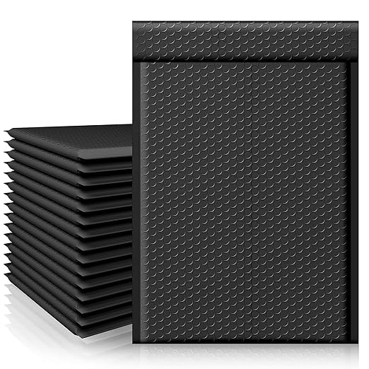 Fuxury Bubble Mailers, 10.5x16 Inch 25 Pack Padded Envelopes Self Seal Adhesive Waterproof, Large Shipping Envelopes, Padded Mailers, Bubble Bags for Mailing, Packaging, Small Business, Black#5