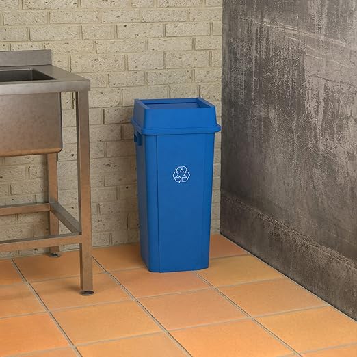 Krollen Industrial 23 Gallon Blue Square Commercial Trash Can with Lid