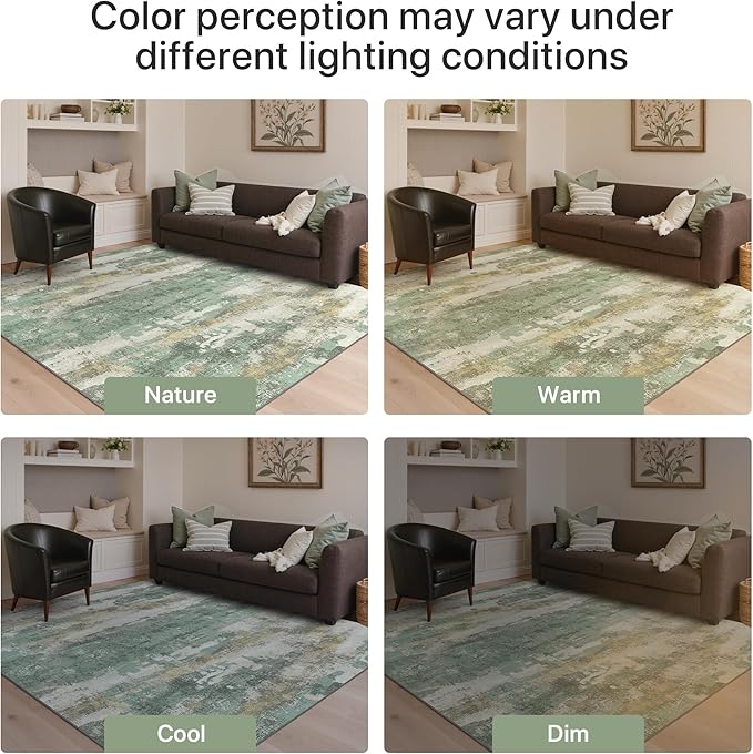 GENIMO No Crease Non Slip 6x9 Area Rugs for Living Room, Craft Woven Modern Abstract Rug, Soft Floor Carpet, Single-Piece Rugs for Bedroom, Dining Room, Office, Green Gray